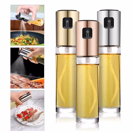 Bouteille de pulvérisation d'huile en verre de 105 ml avec pulvérisateur d'huile d'olive de cuisson en plastique pour la cuisson au barbecue à salade