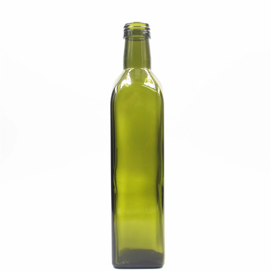 Wholesale Sauce Bottle Olive Oil Bottle Empty 250ml 500ml 750ml 1000ml Dark Green Square Vinegar Olive Oil Glass Bottle Glassware