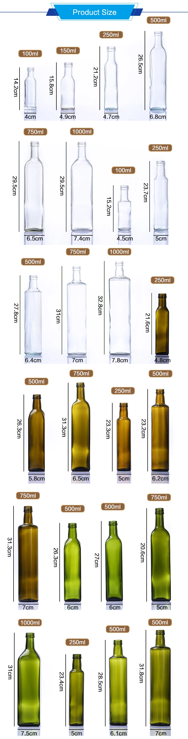 Hot Sale Mini Dark Green Round Glass Olive Oil Bottles with Cap