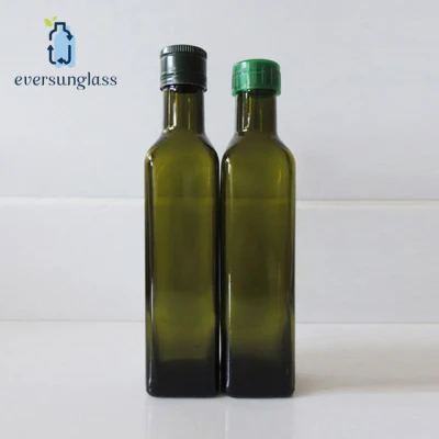 Vente en gros de 250 ml d'huile de cuisson fantaisie carrée utiliser une bouteille en verre brun d'huile d'olive avec couvercle