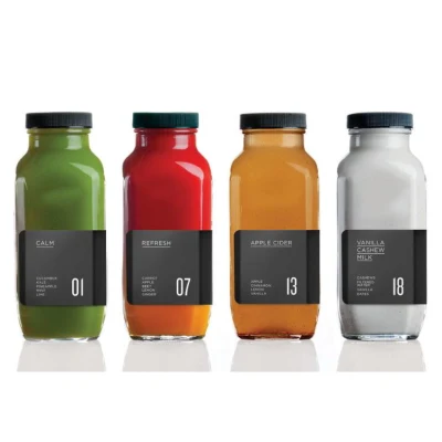 Jus pressé à froid 250 ml 300 ml 500 ml 16 oz clair français carré lait boissons bouteilles en verre avec bouchon à vis en plastique